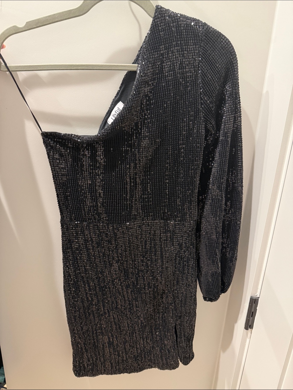 Asymmetric One-Shoulder Black Sequin Mini Dress